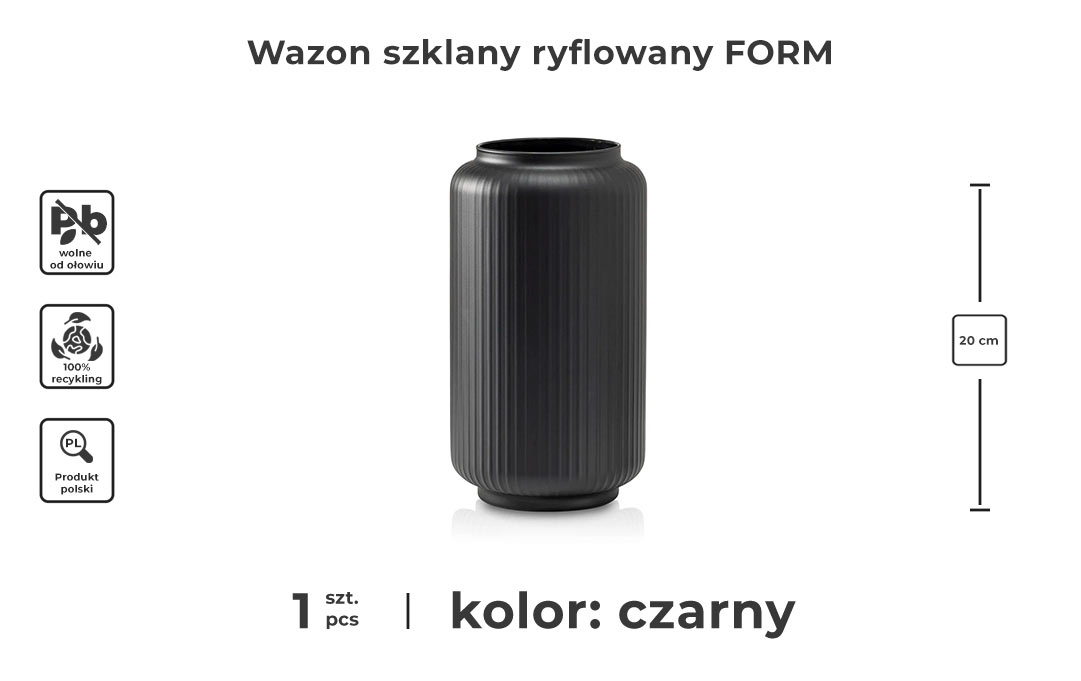 Wazon szklany ryflowany czarny black FORM