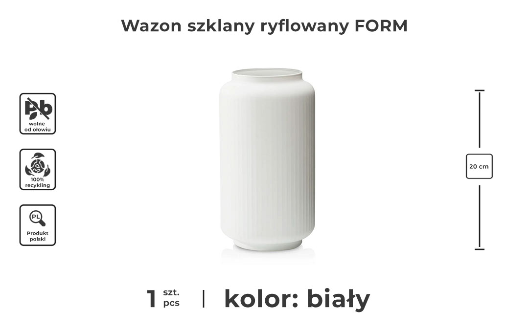 Wazon szklany ryflowany biały infografika