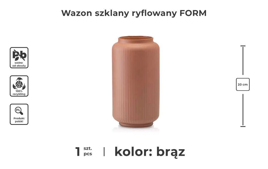 Wazon szklany ryflowany brązowy cinnamon infografika