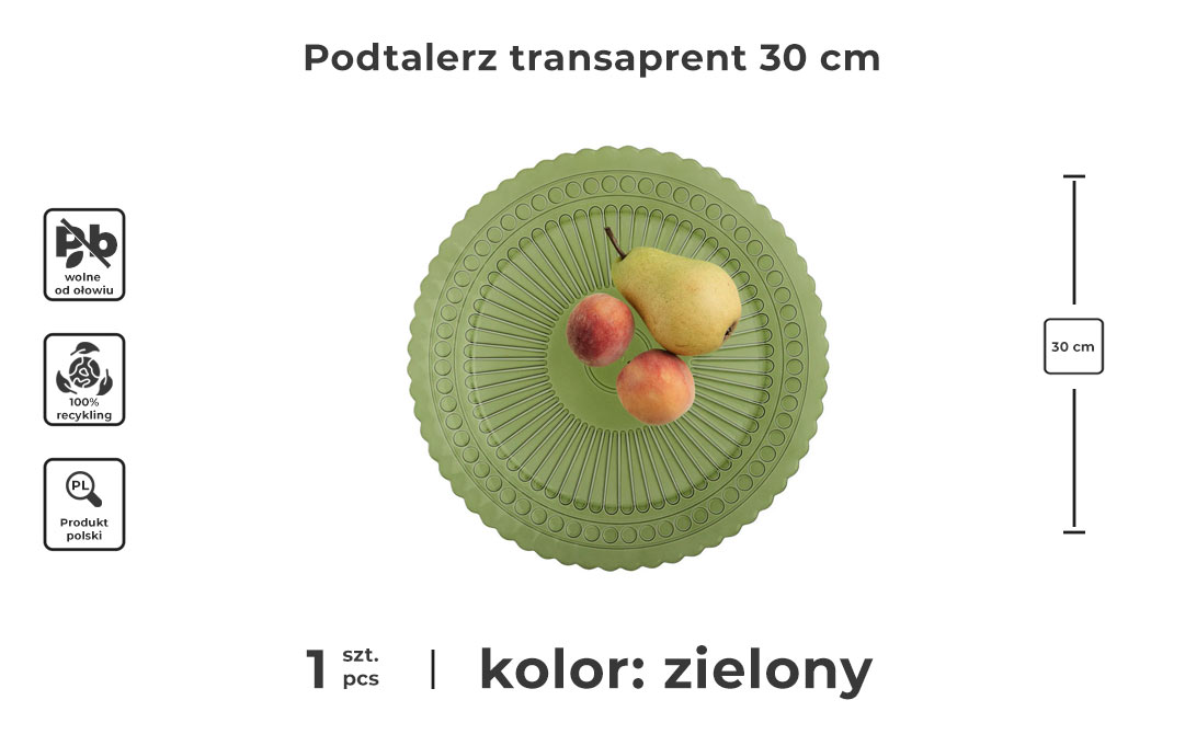 Podtalerz szklany w kolorze zielonym z owocami