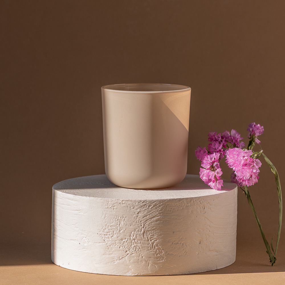 Pojemnik szklany do świec ciemny beż aksamitny 270 ml 70808