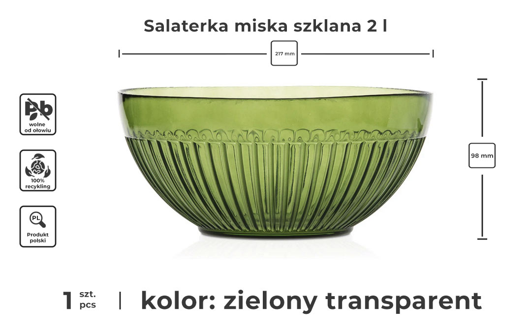 Salaterka miska szklana zielony transparent 2l infografika