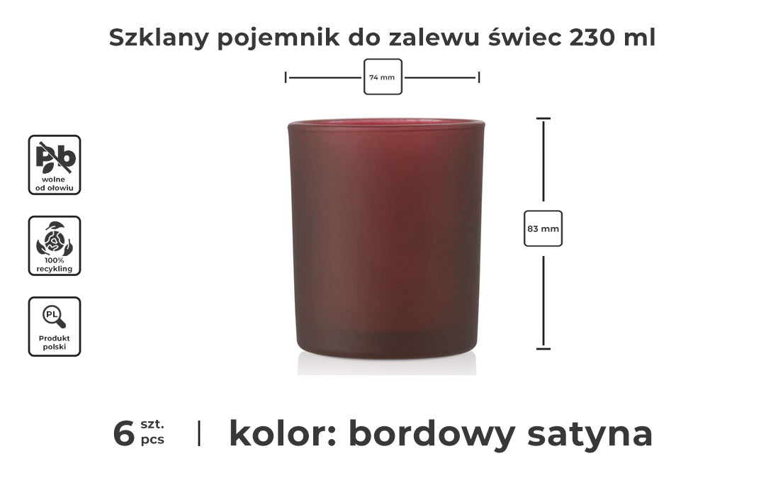 Bordowy szklany pojemnik do zalewu świec 230 ml