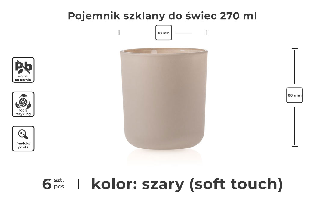 Pojemnik szary do świec soft touch szary infografika