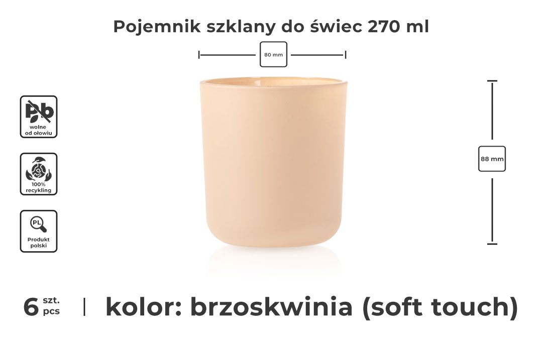 Pojemnik szary do świec soft touch brzoskwinia infografika