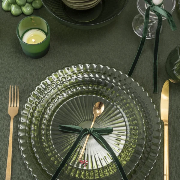 Talerz obiadowy dekoracyjny ozdobny zielony transparent 25 cm kpl. 6 szt.