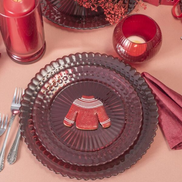 Talerz obiadowy dekoracyjny ozdobny bordo transparent 25 cm kpl. 6 szt.