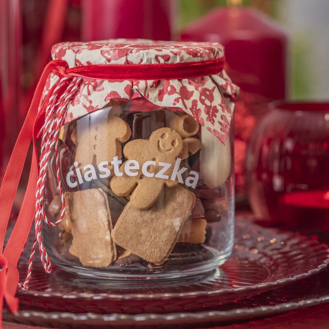 Pojemnik szklany słoik na ciasteczka z pokrywką drewnianą 1,2 l