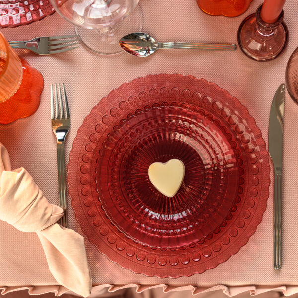 Talerz obiadowy dekoracyjny ozdobny bordo transparent 25 cm kpl. 6 szt.