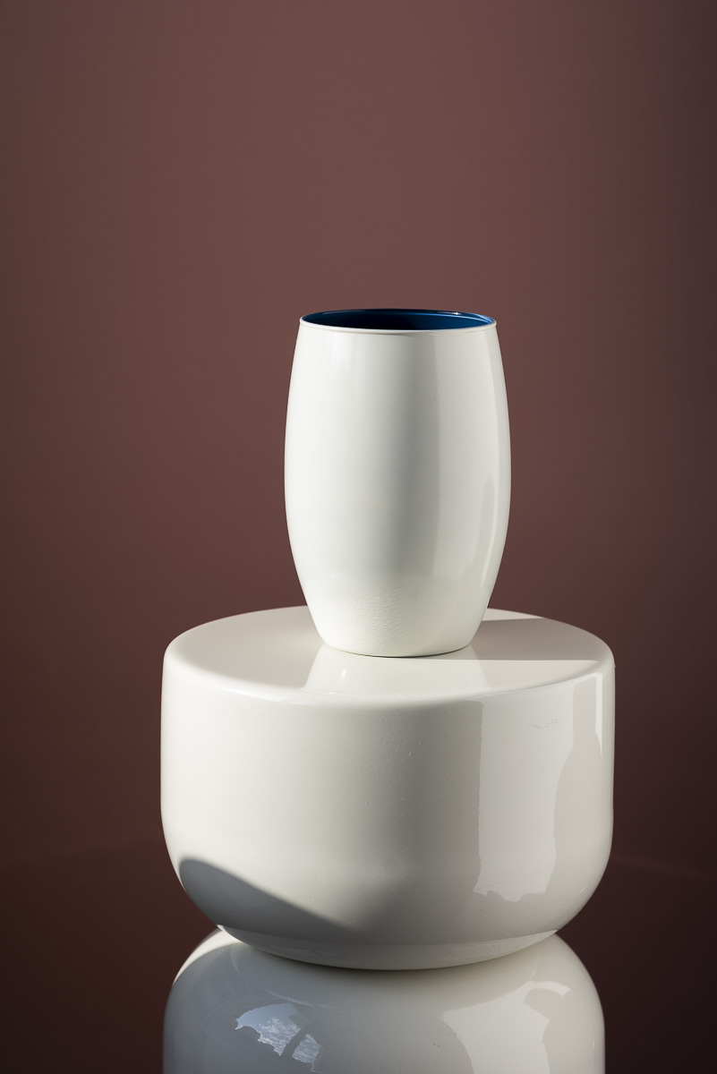 Wazon szklany DUO kremowo granatowy 20 cm