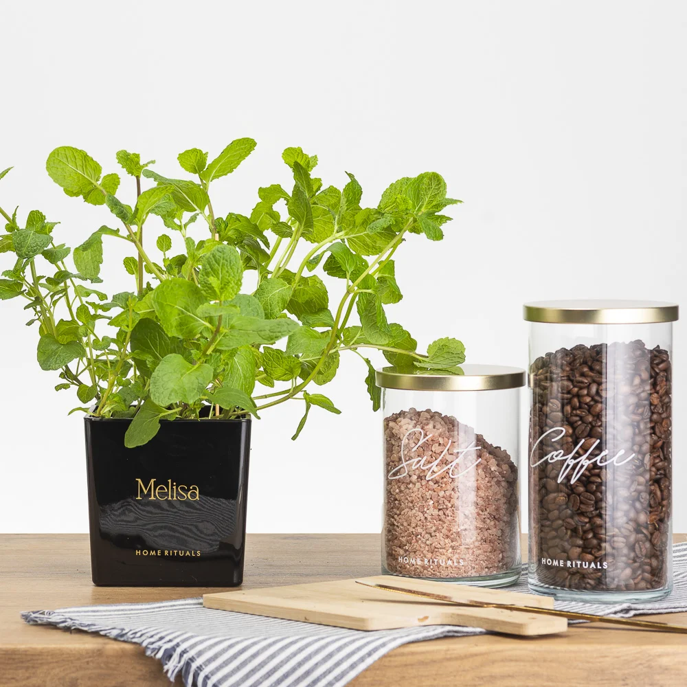 Doniczka osłonka czarna ze złotym napisem Melisa 12cm