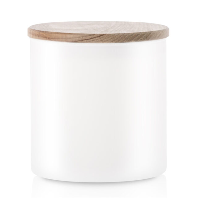 Biały pojemnik do przechowywania PURE z pokrywką z drewna1