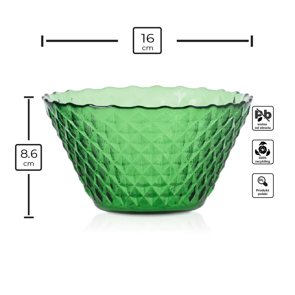 Elegancka miska szklana zielony transparent 8,6 cm 875 ml
