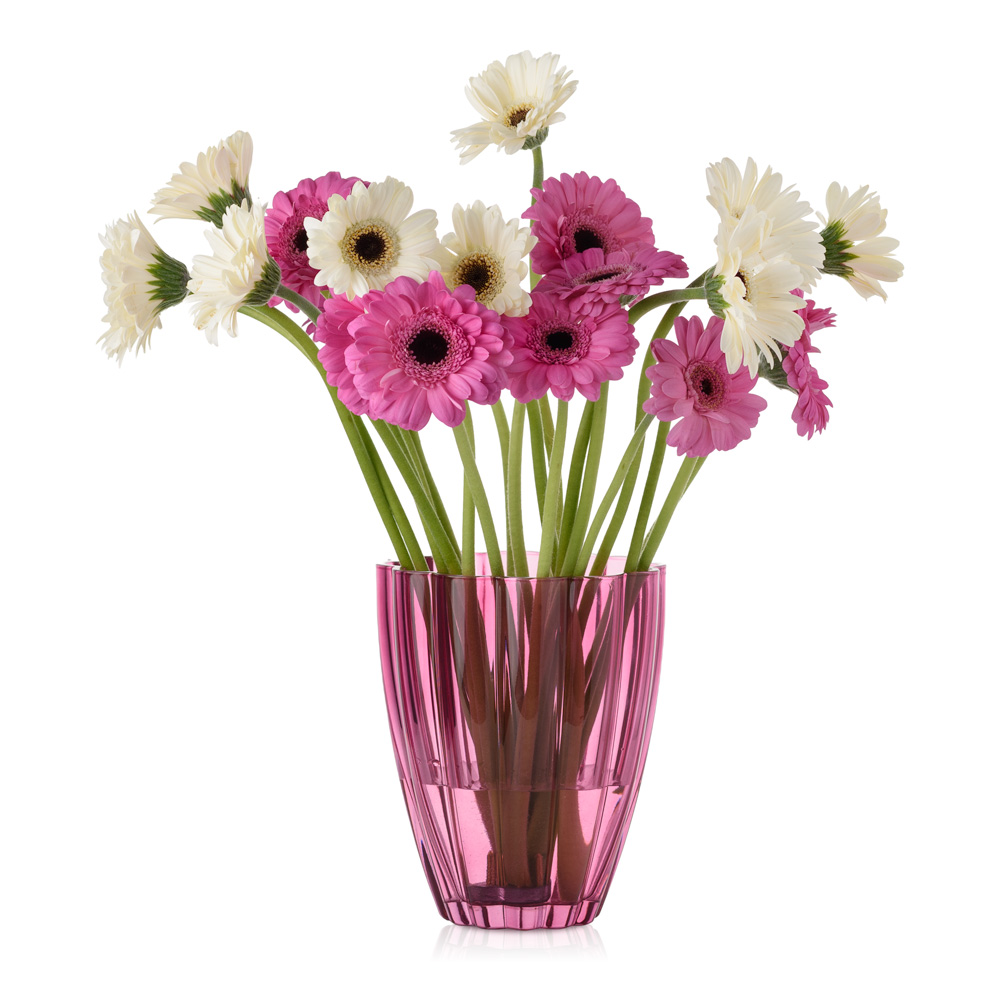 Wazon szklany o falowanej formie różowy transparent 17 cm