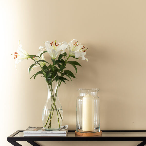 Świecznik szklany wazon słój H30 z drewnianą podstawką
