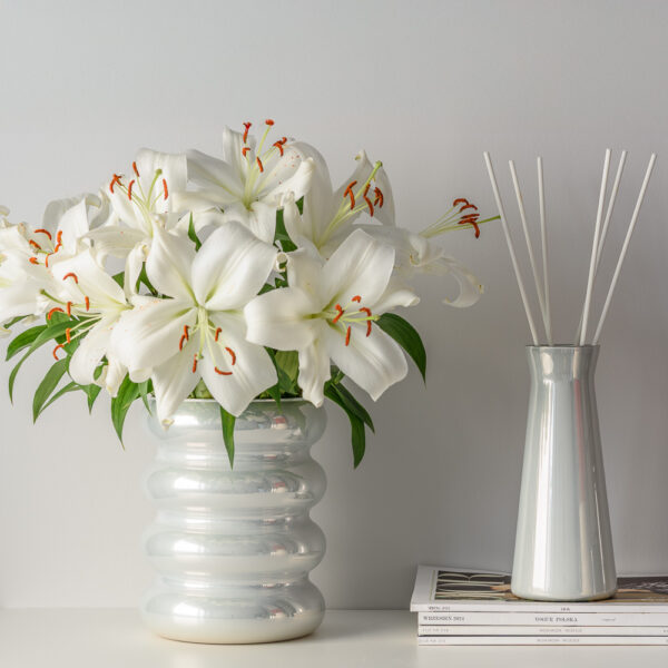 Wazon szklany na kwiaty i dekoracje PREMIUM perła 24 cm