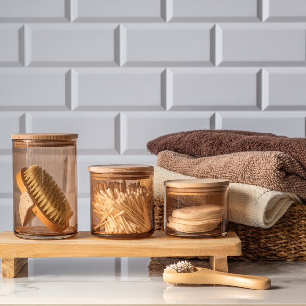 Zestaw pojemników szklany do przechowywania PURE HOME z pokrywką drewnianą