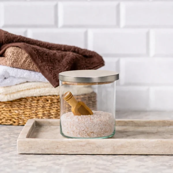 Pojemnik szklany do przechowywania PURE HOME z pokrywką metalową 10 cm